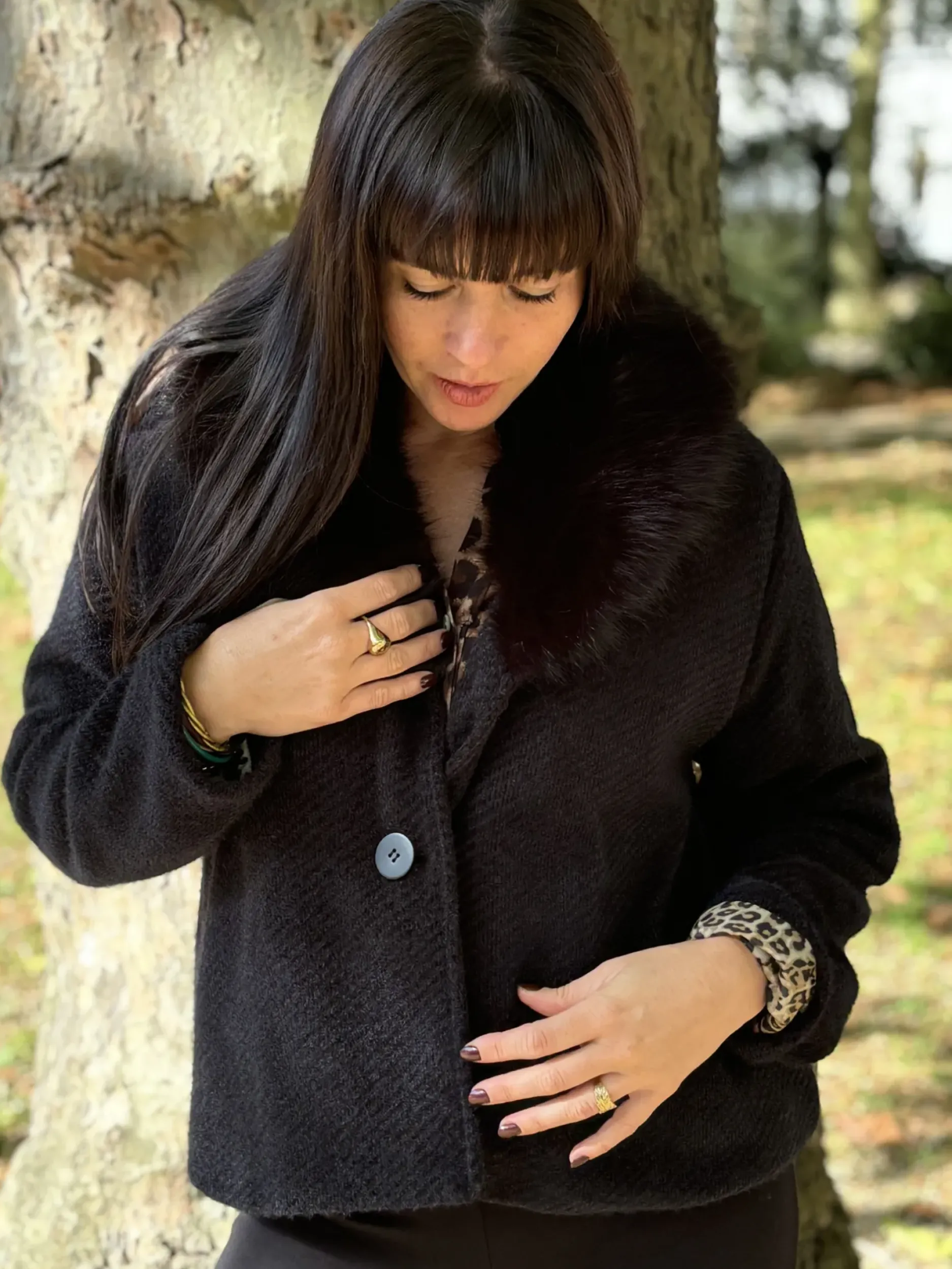 Hot HippieChic Veste Laine Col Fourrure